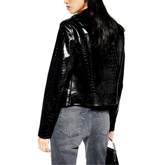 Topshop Croc Embossed Faux Leather Jacket - Picture 4 of 8